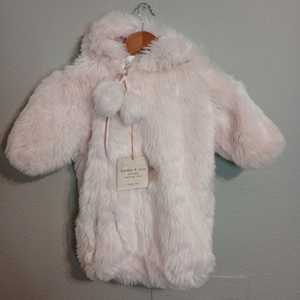 london & cole faux fur pom pom bunting suit